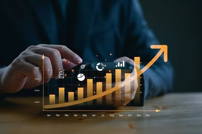 Business growth chart with rising performance metrics