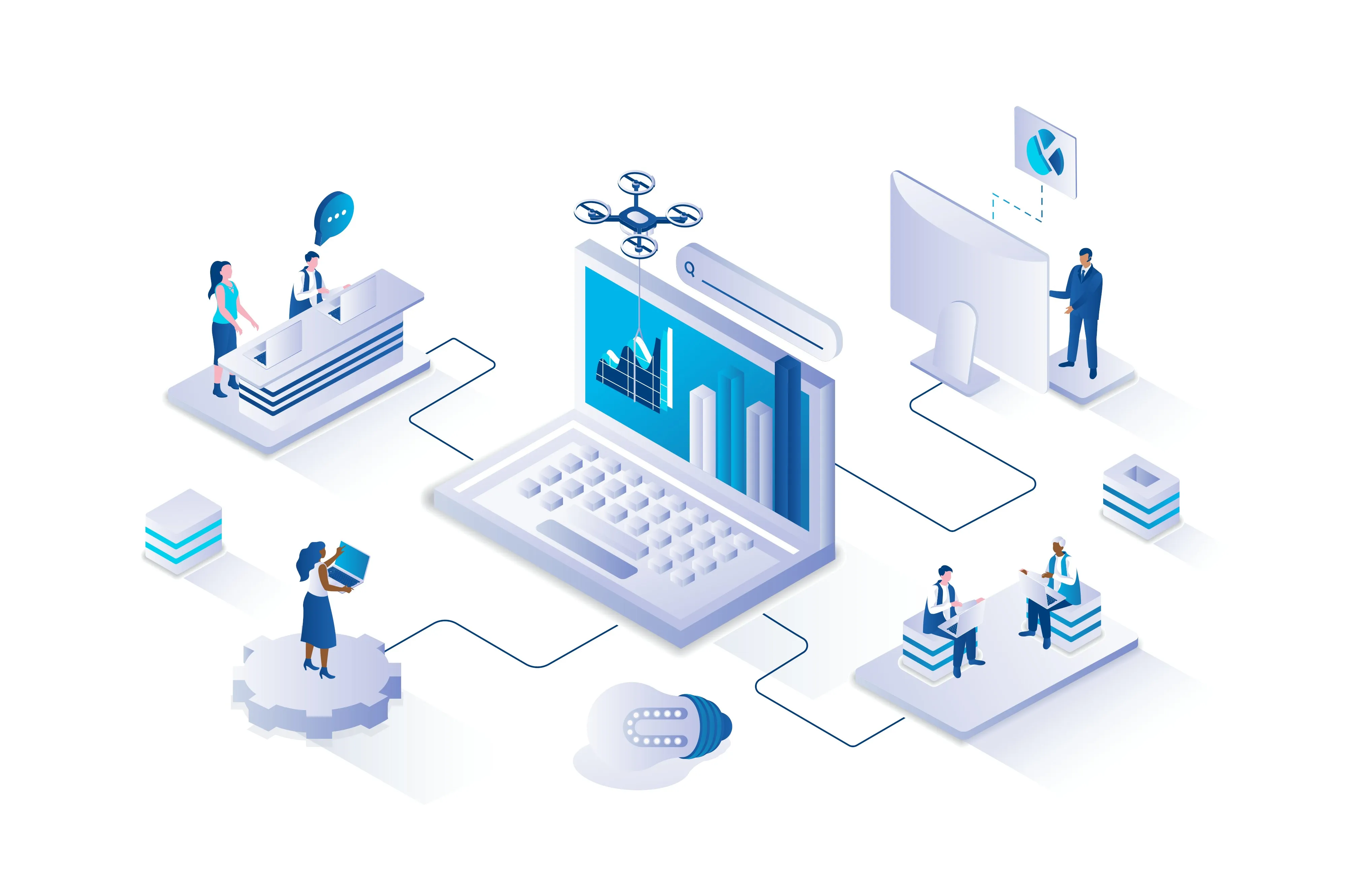 Illustration of people using connected business technology